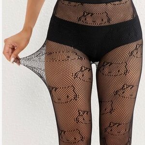Black Fishnet Tights with Hello Kitty Pattern
